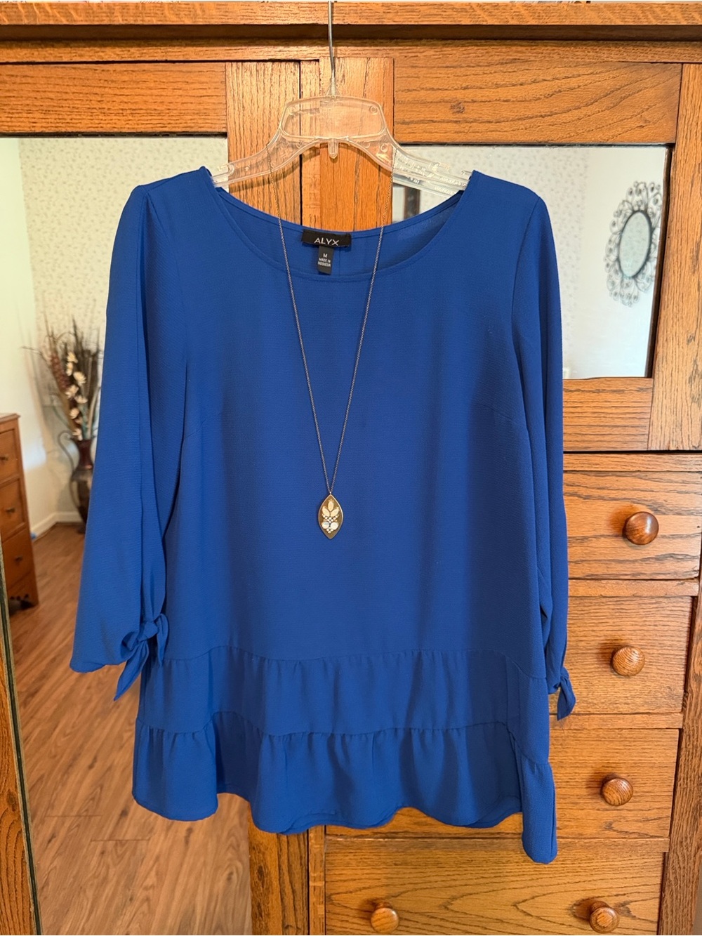 Alyx Royal Blue Blouse With Tier Ruffle Hem